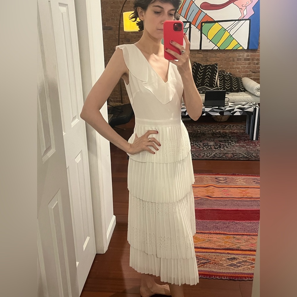 Banana Republic White Pleated Tiered Maxi Dress